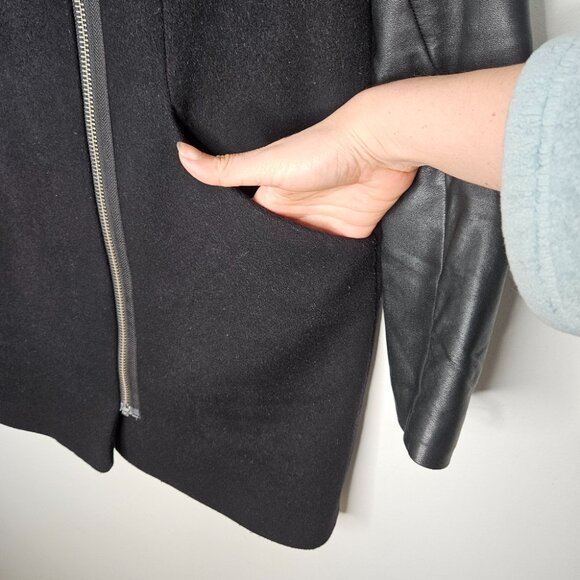 Aritzia Wilfred The Cocoon Wool Cashmere Coat XS leather Sleeves Zipper Front - Picture 4 of 10